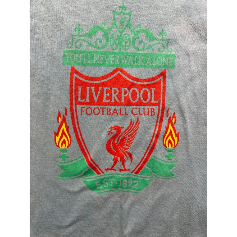 Liverpool‎ FC Kids Long Sleeve Graphic T-Shirt Light Blue LFC Crest Soccer Tee S